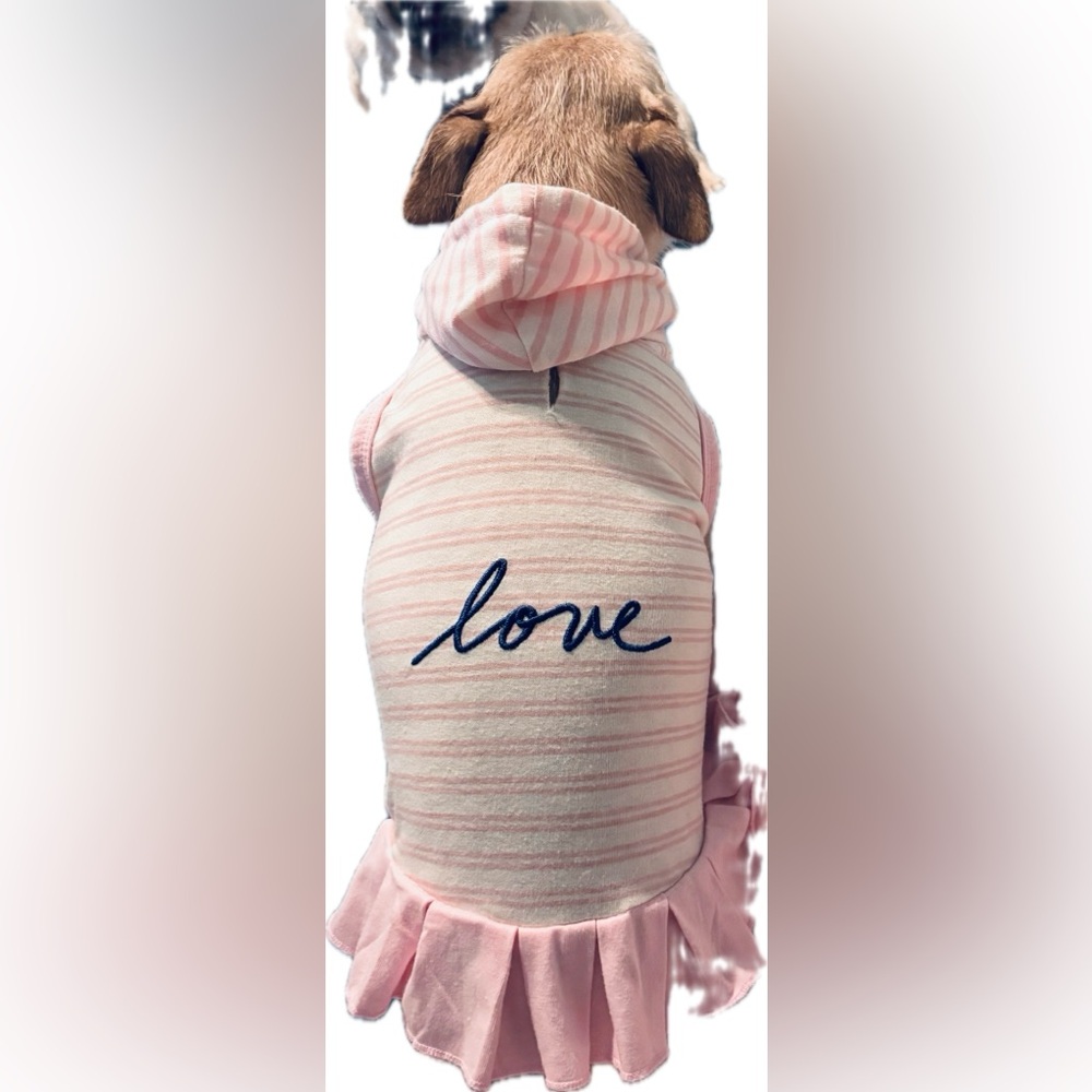 Ellen DeGeneres "Love" Pink & White Striped Hoodie Dog Outfit - Picture 3 of 9